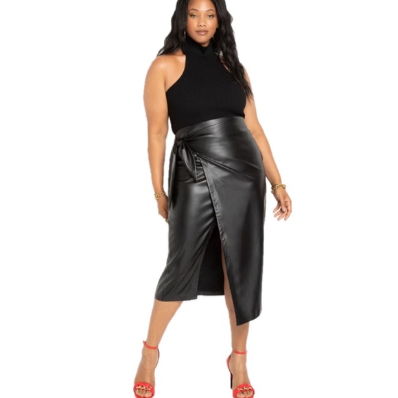 Eloquii Dresses & Skirts - Eloquii, NWT Faux leather Black Wrap Skirt with stretch, Size 18